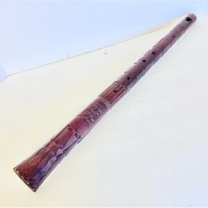 Vintage Hand-Carved Tribal Totem Wooden Flute, Snake Motif 23.5”